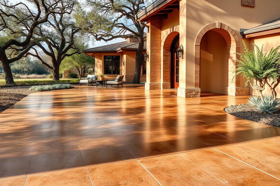 stained concrete surface at a South Texas-style home